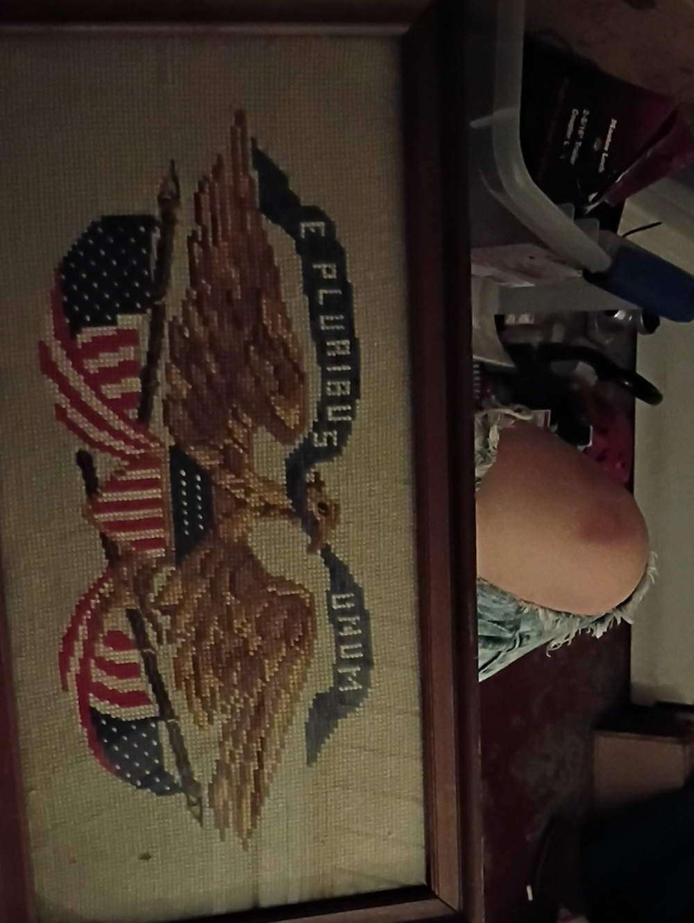 Patriotic Eagle Cross-Stitch Wall Art in Brown, Red, Blue